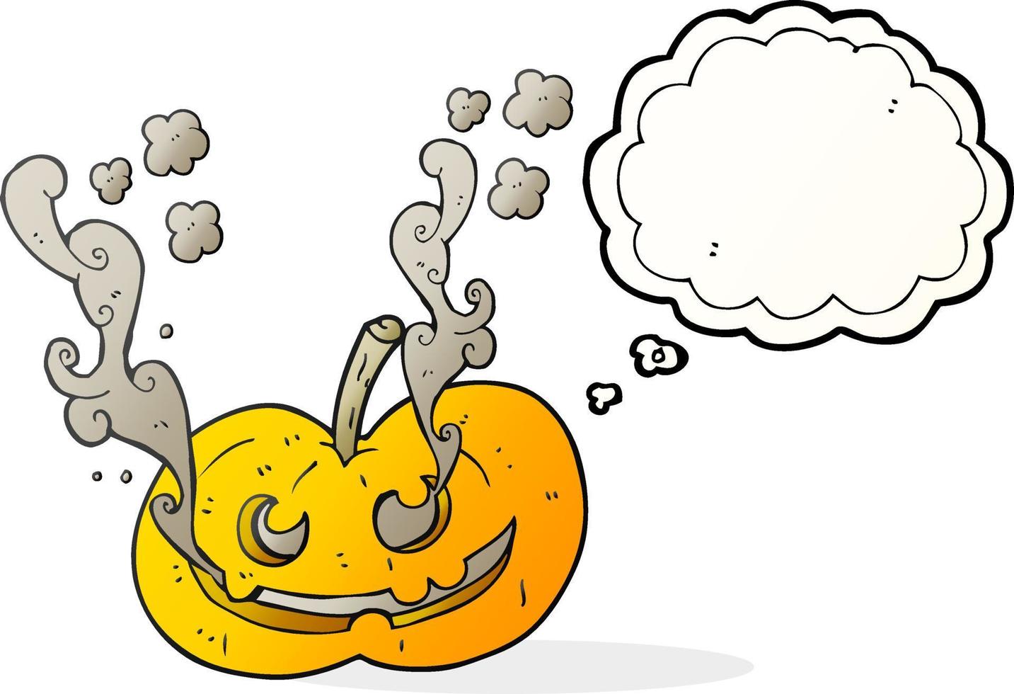 Freihändig gezeichneter Gedankenblase-Karikatur-Halloween-Kürbis vektor