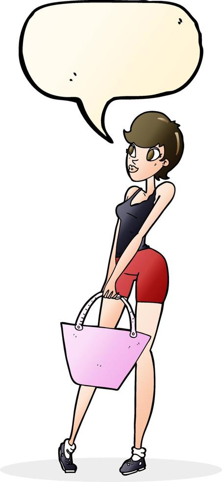 Cartoon attraktive Frau beim Einkaufen mit Sprechblase vektor