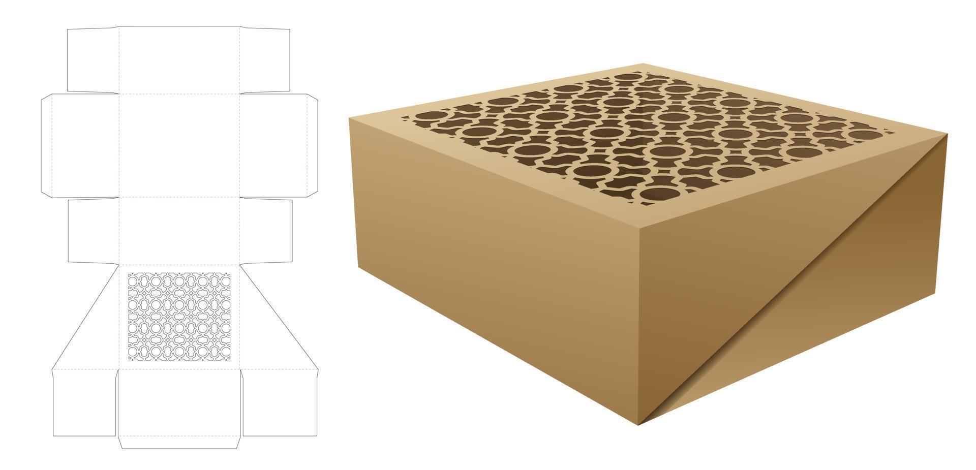 Flip-Box mit schablonierter Luxusmuster-Stanzvorlage und 3D-Modell vektor