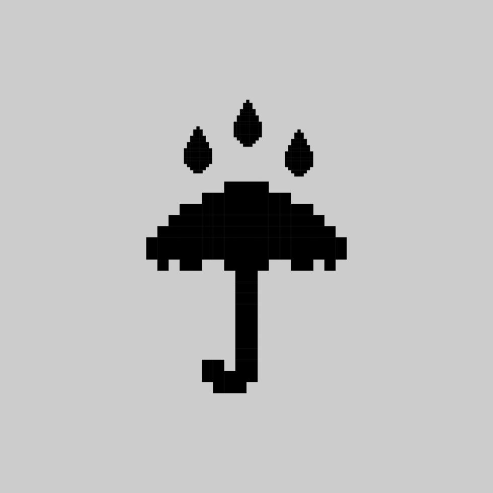 Pixel-Art-Stil, 18-Bit-Stil Schild Regenschirm mit Regen-Shilhoutte-Vektor vektor