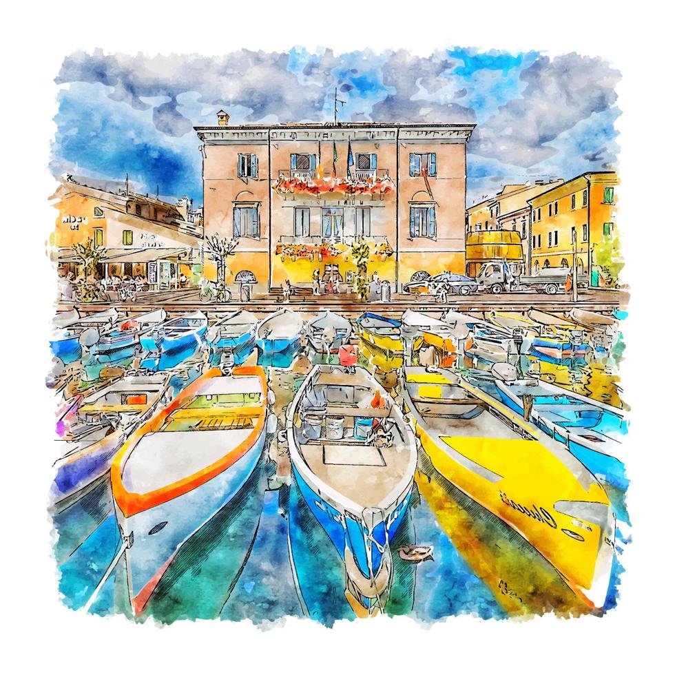 bardolino italien aquarellskizze handgezeichnete illustration vektor