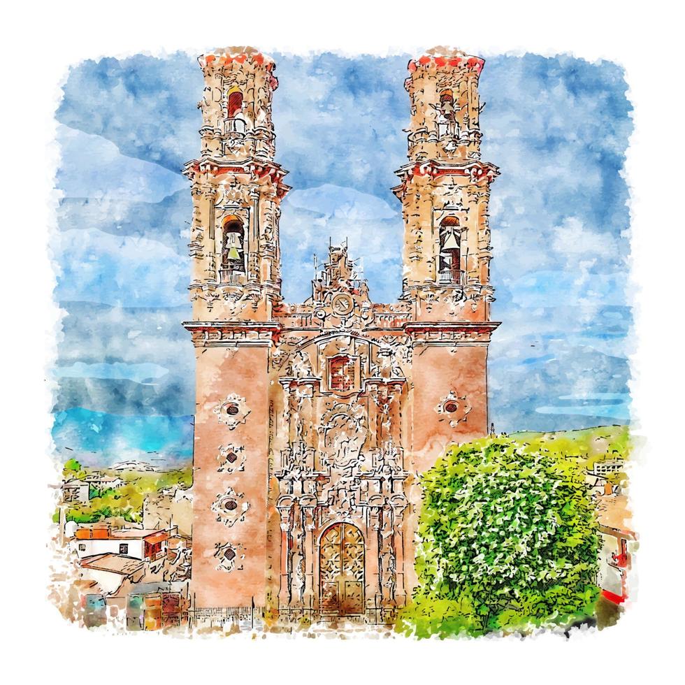 santa prisca taxco mexiko aquarellskizze handgezeichnete illustration vektor