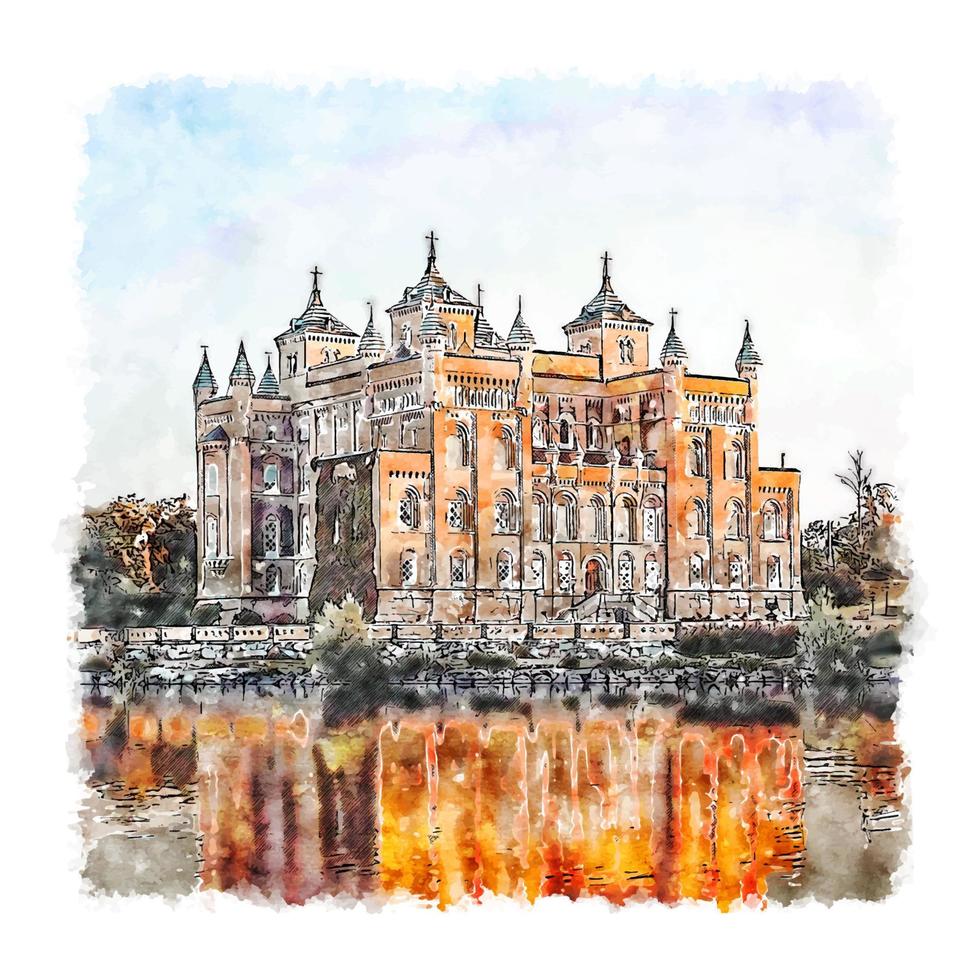 stora sundby schloss schweden aquarellskizze handgezeichnete illustration vektor