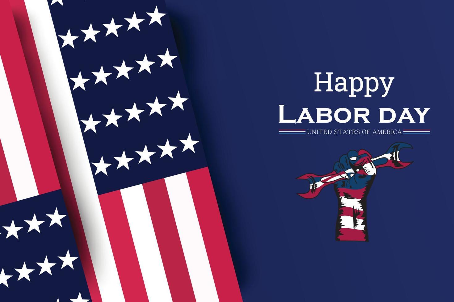 Happy Labor Day Vektordesign. nationale amerikanische feiertagsillustration mit usa-flagge. festliches plakat oder banner mit handbeschriftung. vektor