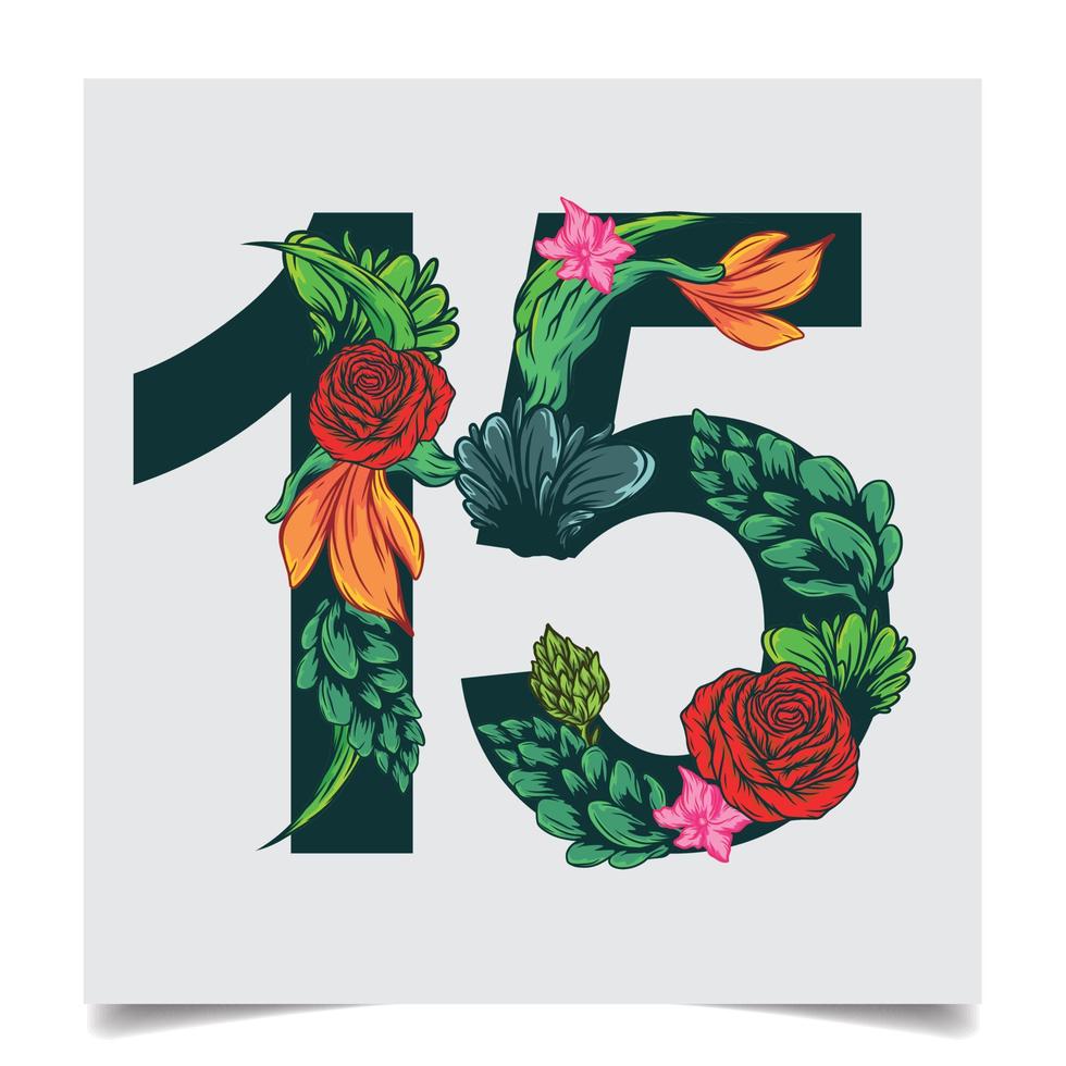 Nummern Vektor bunte Blume Schriftart Stock Illustration Art