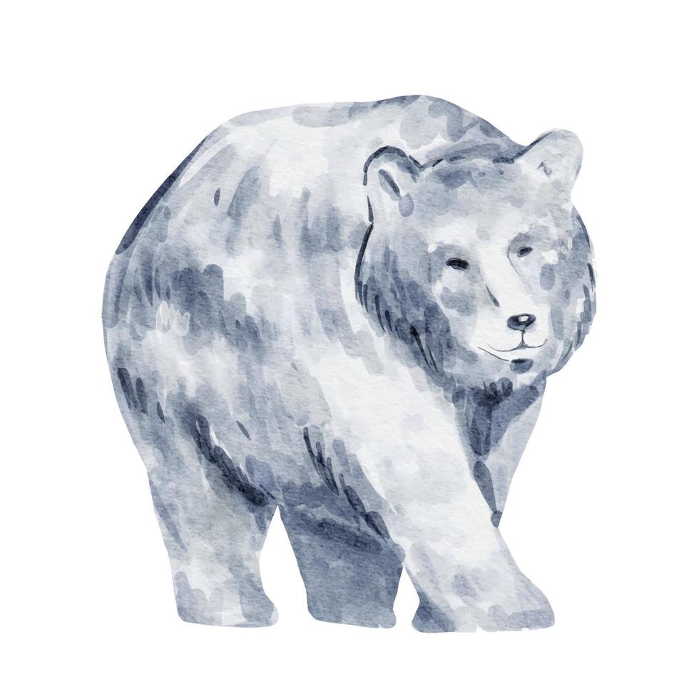 Eisbär-Aquarell isoliert auf weißem Hintergrund. Wildtierillustration. Waldbär Aquarell Zeichnung Design Vektor