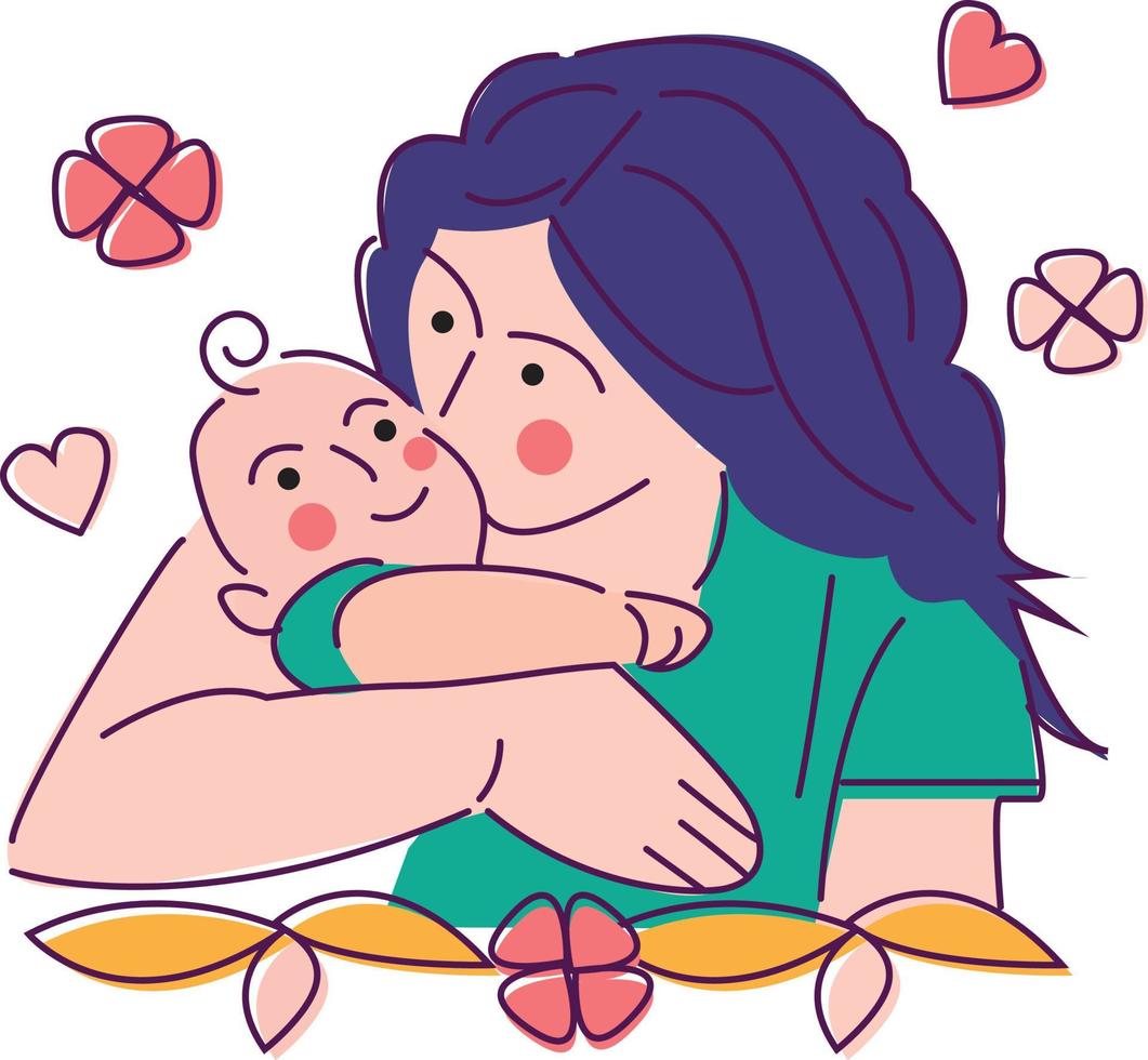 Lycklig mödrar dag tecknad serie hand dragen illustration med mor och son , vektor illustration