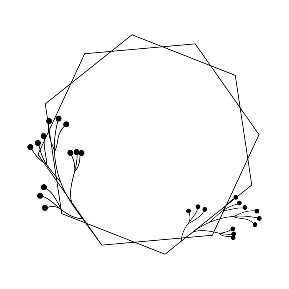 Der sechseckige Rahmen ist mit Blumen im minimalistischen Stil verziert. Vektorillustration von Strichzeichnungen vektor