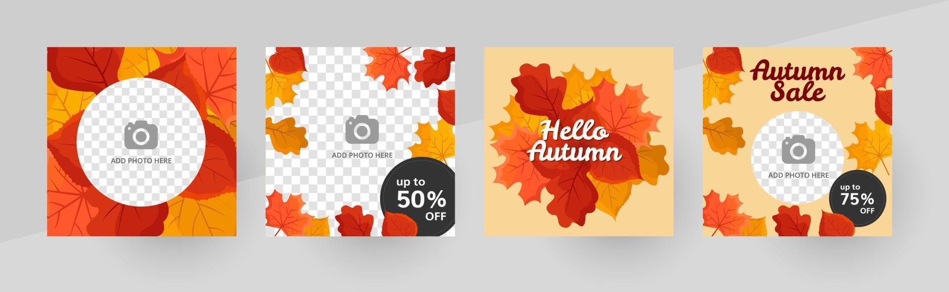 Social-Media-Hallo-Herbst-Post-Vorlage, editierbare Social-Media-Vorlage. hintergrund für den herbstverkaufsposten in den sozialen medien. Vorlage für vertikale Geschichten. Vektor-Illustration. Blätter Musterdesign. vektor