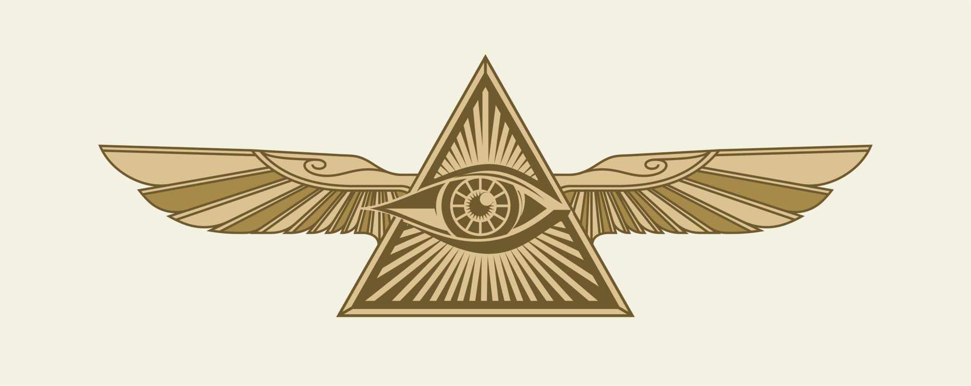 altes ägypten vintage art hipster line art illustration vektor mit auge des horus mit heiligem karabäusflügel wandkunstdesign im umriss einfachen minimalen design