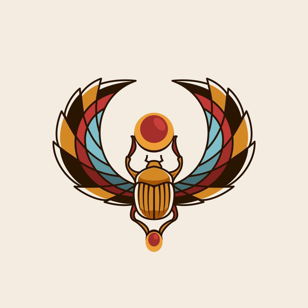 egyptisk scarab och vingar årgång illustration. gammal egypten konst. traditionell Färg tatuering design. magi symbol av farao, gudar ra och Sol. historisk konst, t-shirt design konstverk vektor