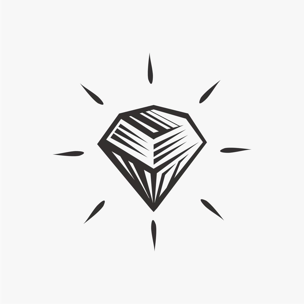 Diamant-Stein-Logo-Vektor, handgezeichnete Skizzenillustration von Diamanten im Vintage-Gravur-Stil. isoliert auf weißem Hintergrund. vektor