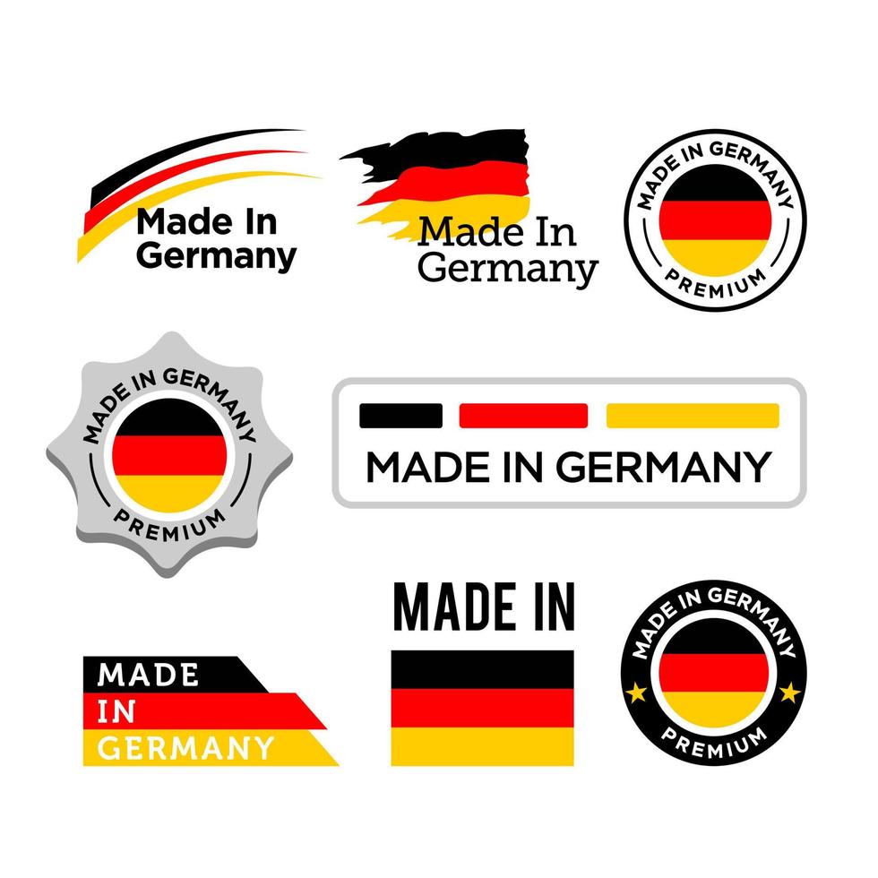 Made in Germany Etikettenset, deutsches Produktemblem, Tag-Garantie-Vektor-Set-Designelement-Qualitätsabzeichen-Aufkleber vektor