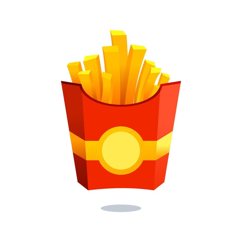 Pommes-Frites-Snack-Verpackungsdesign-Illustrationsikone für Lebensmittel- und Getränkeunternehmen, schmackhafter Bratkartoffel-Snack-Branding-Element-Logo-Vektor. vektor