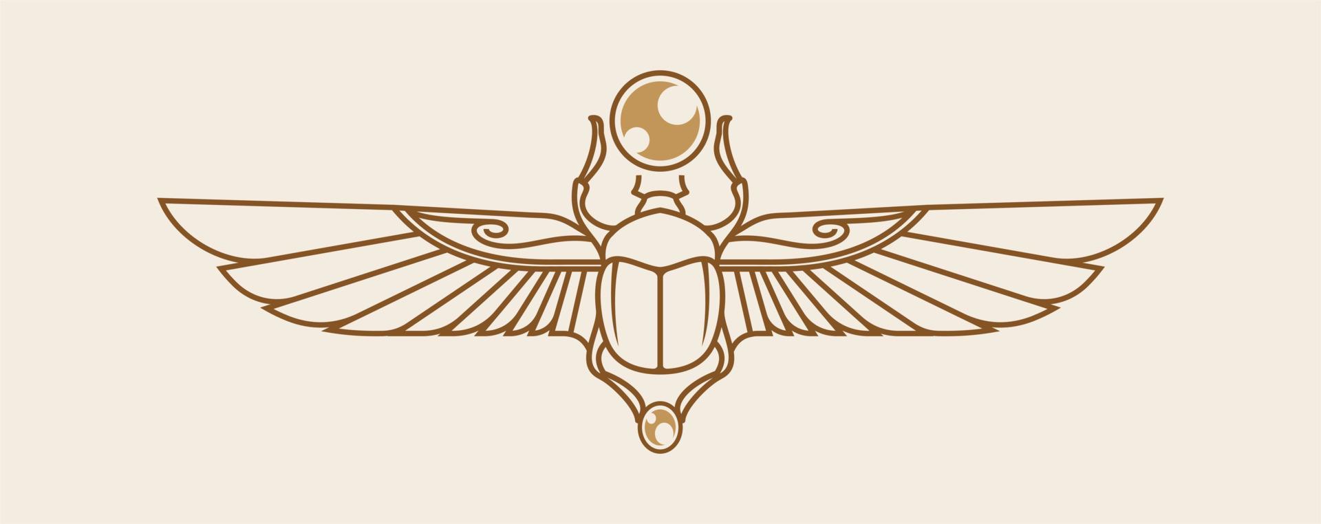 Skarabäus mit Flügelvektorillustration, altägyptisches Tier für Khepri, ägyptischer Gott. magisches symbol für pharao mit topografischem linienhintergrund. Ägypten Mythologie Tattoo-Design vektor