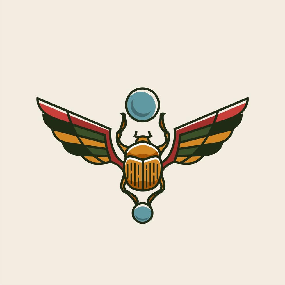 egyptisk scarab och vingar årgång illustration. gammal egypten konst. traditionell Färg tatuering design. magi symbol av farao, gudar ra och Sol. historisk konst, t-shirt design konstverk vektor