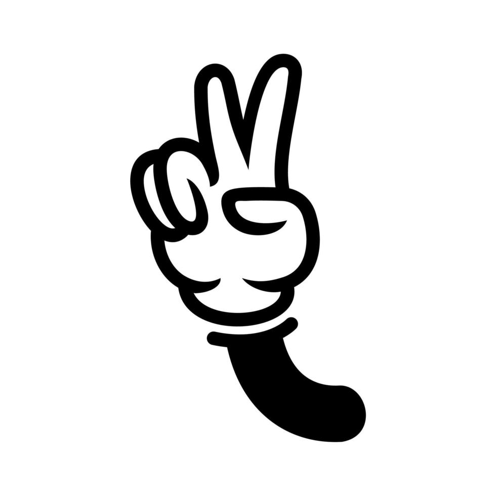 Cartoon-Stil Friedenshand, Handgeste v Zeichen für Sieg oder Frieden Handgeste Symbol oder Symbol. Vektorillustration auf weißem Hintergrund vektor