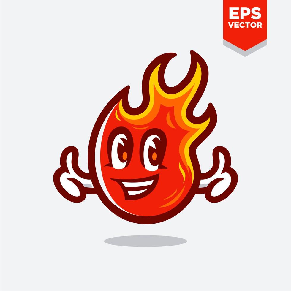 Red Hot Fire Maskottchen. rotes feuer zeichentrickfigur maskottchen illustration logo vektor zeigt daumen nach oben. süßes Flammensymbol mit fröhlichem Gesichtsausdruck im trendigen modernen Stil.