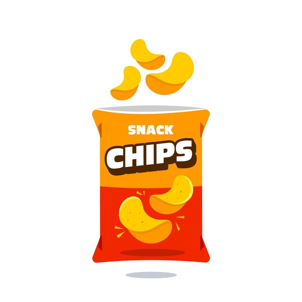 Snack-Chips-Beutel-Plastikverpackungsdesign-Illustrationsikone für Lebensmittel- und Getränkegeschäft, Kartoffel-Snack-Branding-Element-Logo-Vektor. vektor