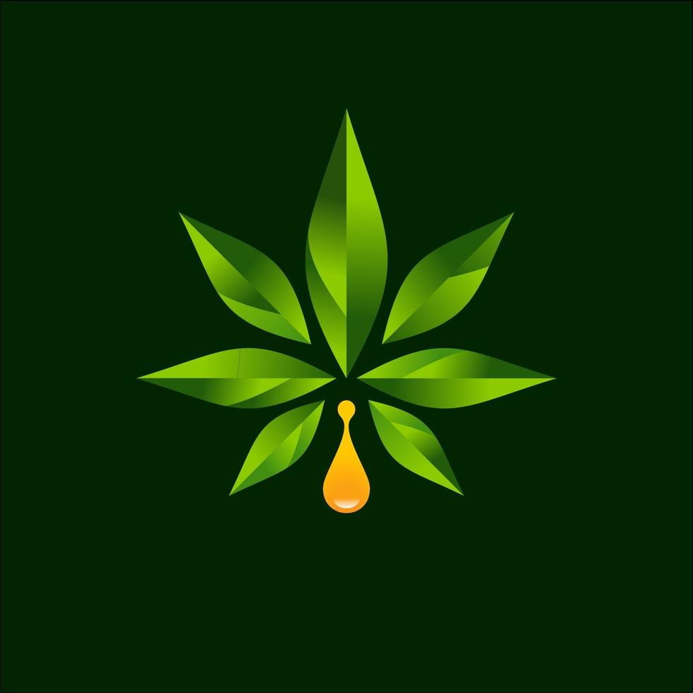 Cannabis Marihuana Hanf Blatt Farm Anbau Logo Design Symbol Vektorvorlage. Cannabis-Marihuana-Blatt mit Öltropfen-Logo-Design-Ikone im geometrischen Stil, medizinisches Kräuterblatt-Markenlogo-Design vektor