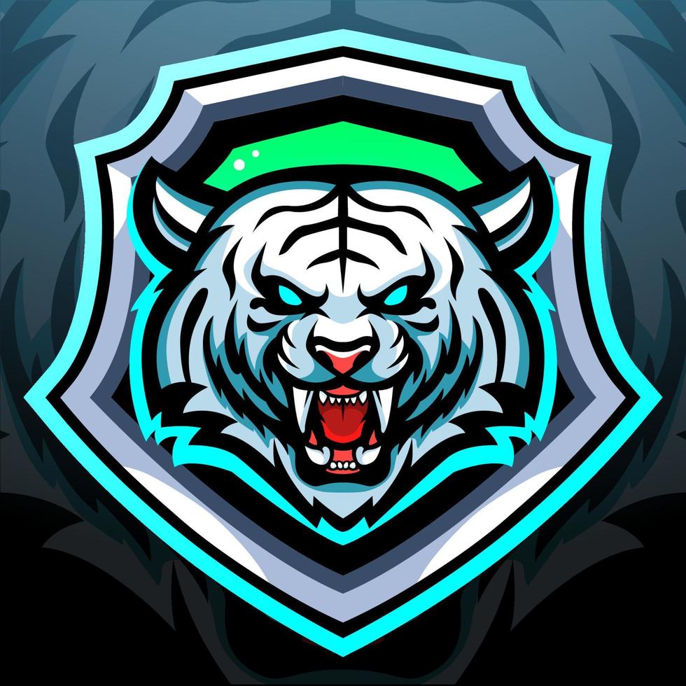 weißes Tiger-Maskottchen. Esport-Logo-Design vektor