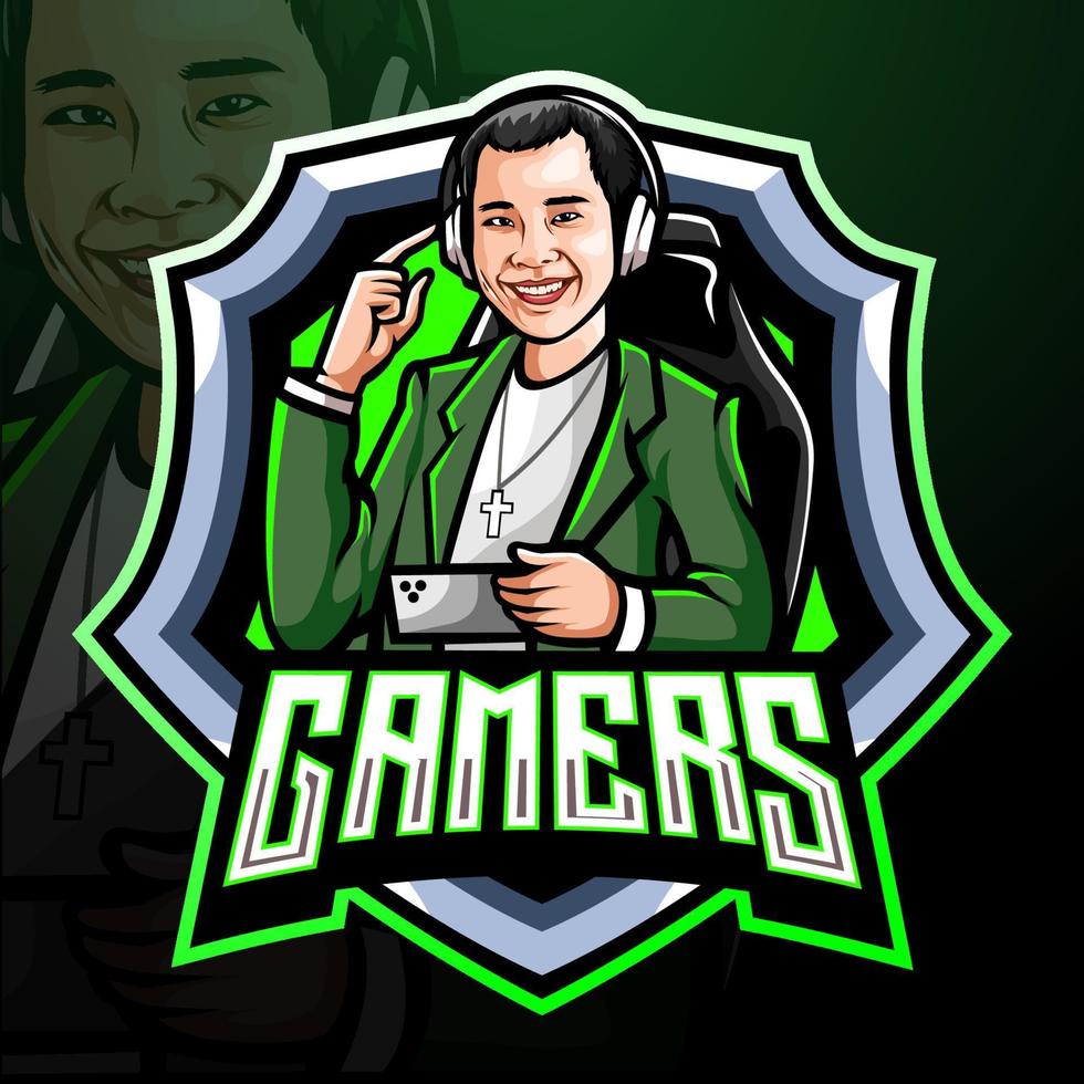 gamer maskot. esport logotyp design vektor