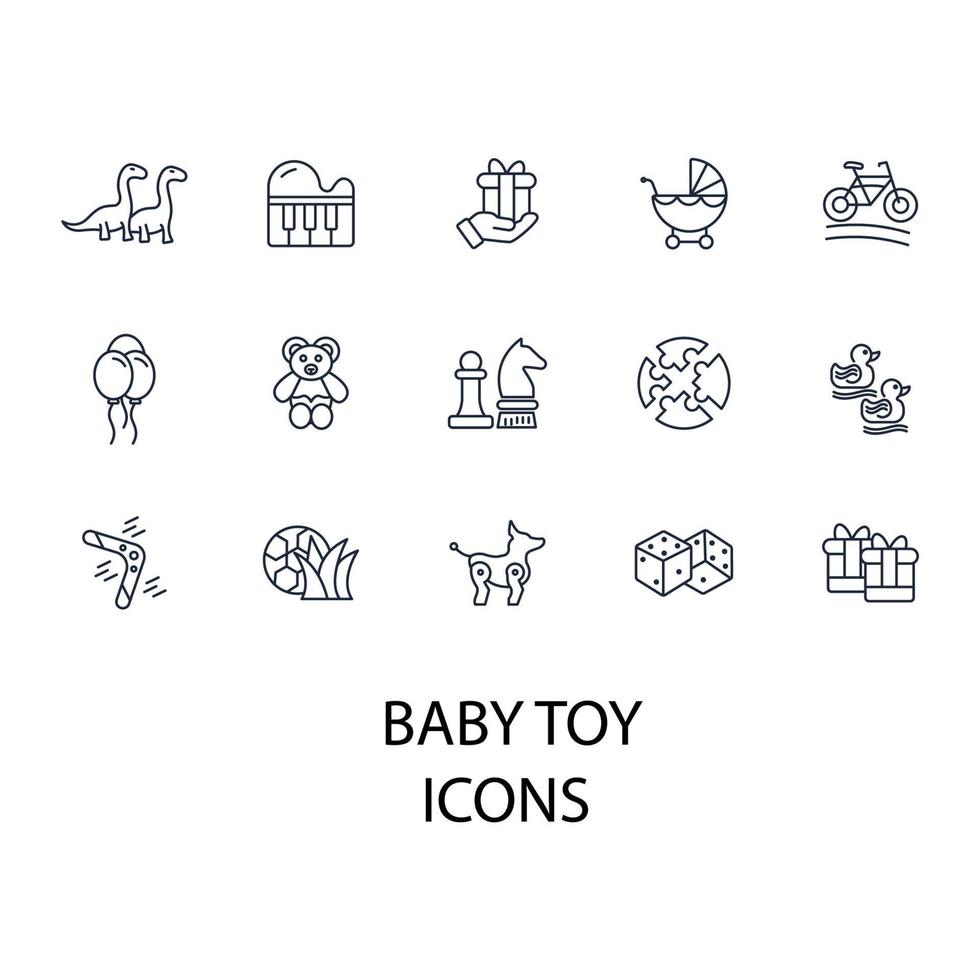 Baby-Spielzeug-Icons gesetzt. Baby-Spielzeug-Pack-Symbol-Vektorelemente für Infografik-Web vektor