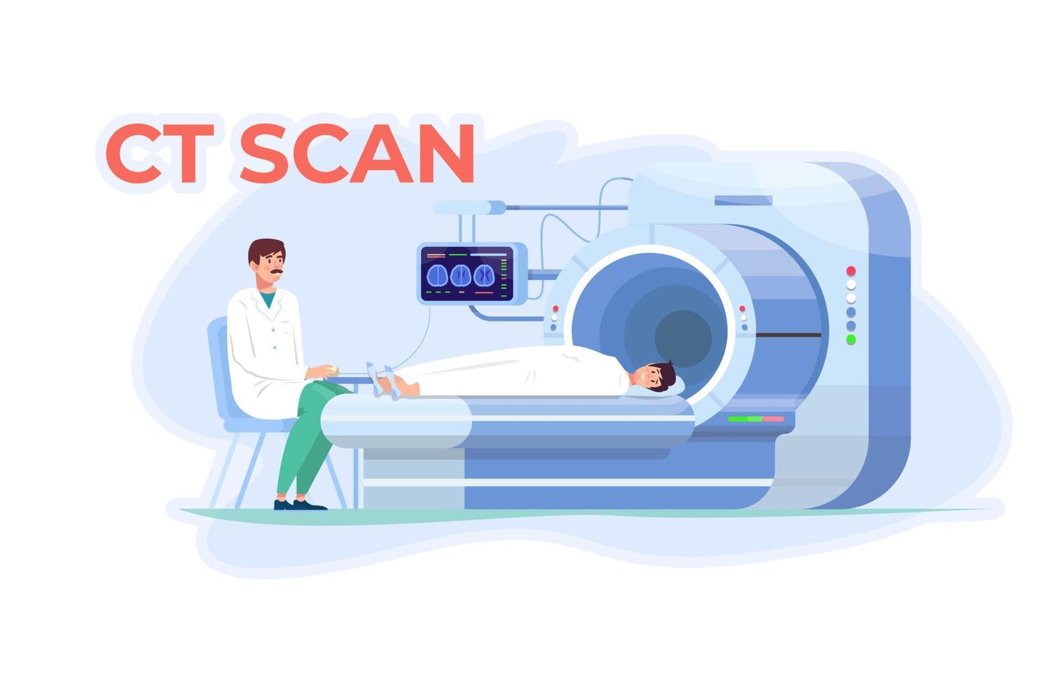 CT-Scan. Computertomographie-Scan. Der Arzt führt einen CT-Scan durch. Patient liegt auf dem CT-Gerät. Klinik. medizinische Ausrüstung. mri. vektor