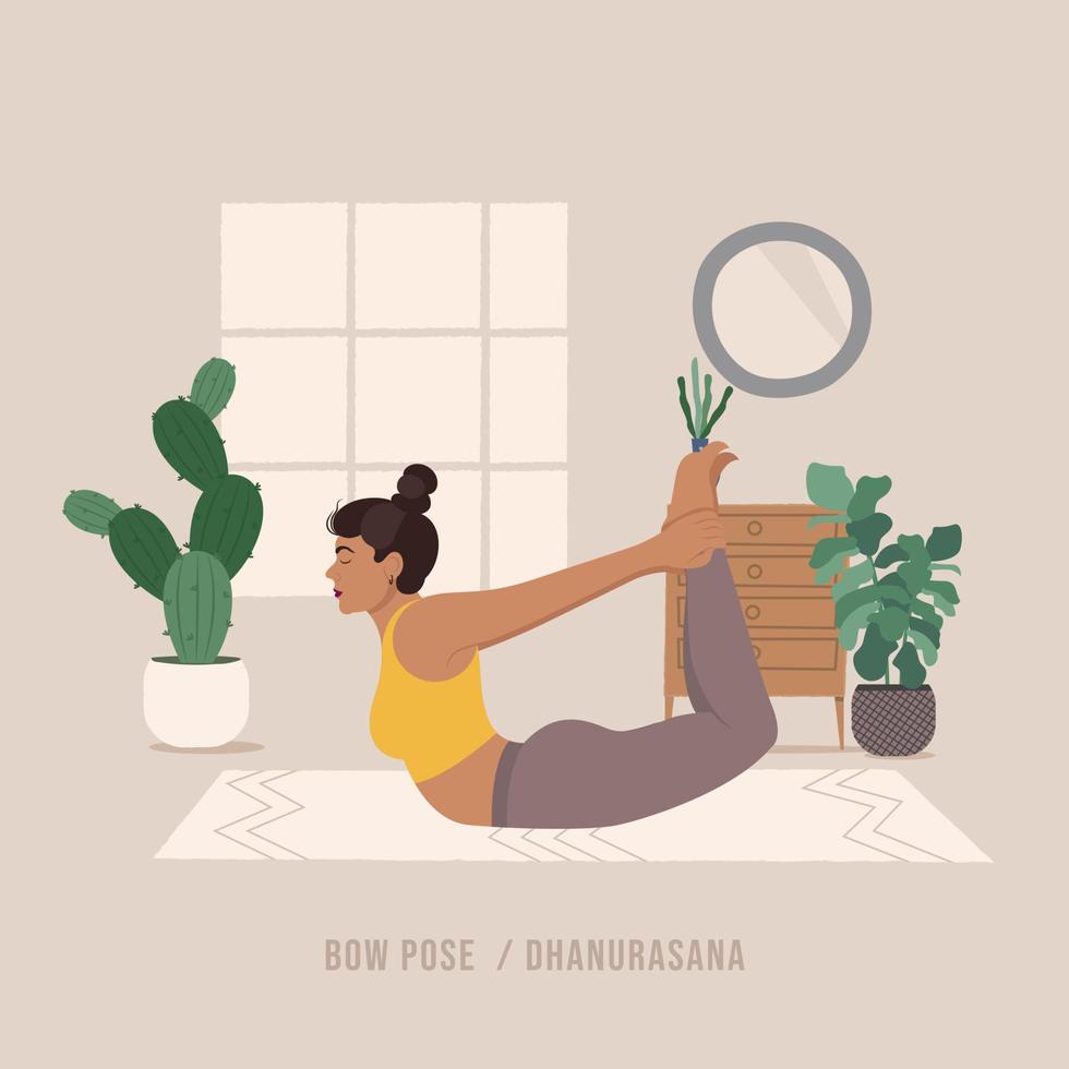 Bogen-Yoga-Pose. junge Frau, die Yoga-Pose praktiziert. vektor