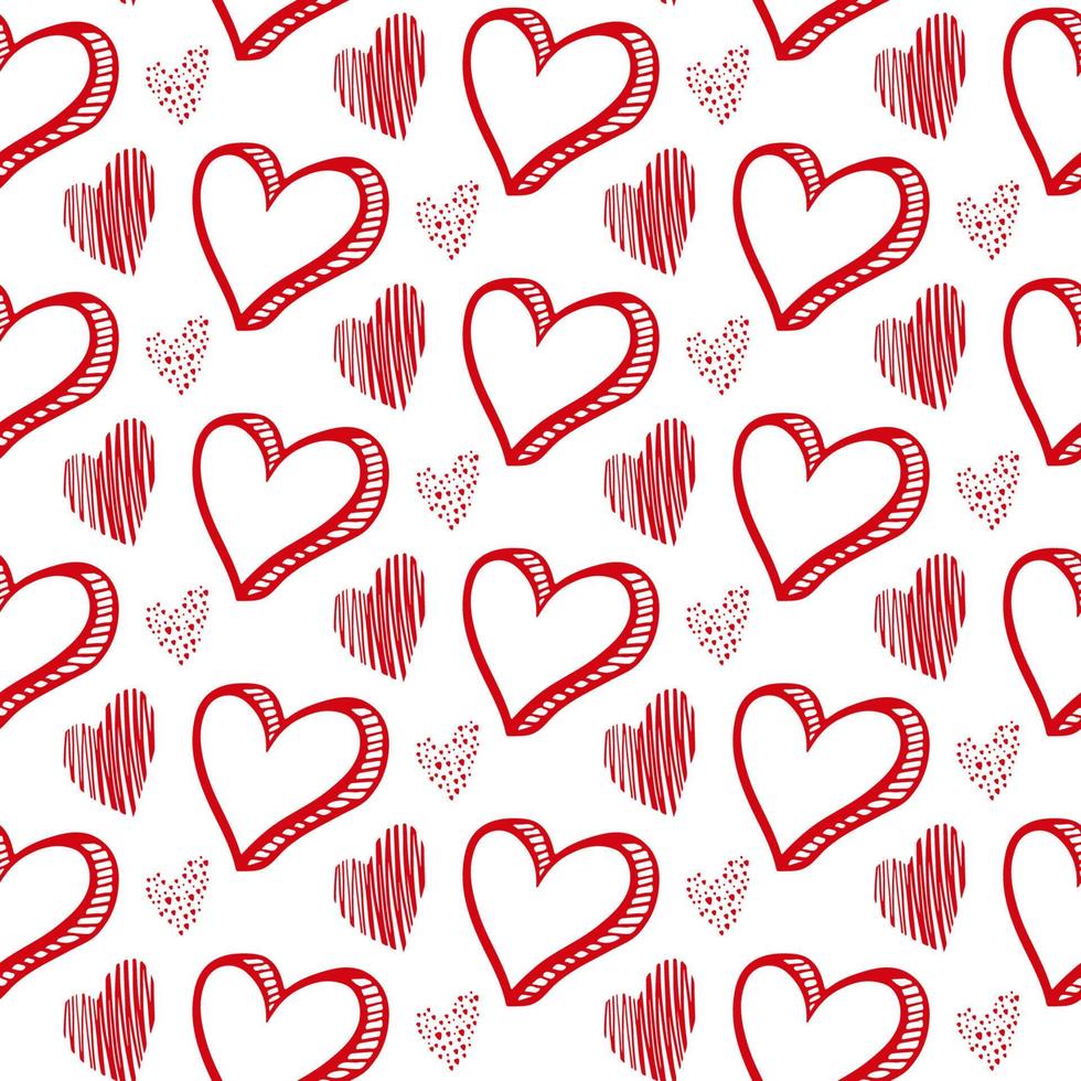 niedliche handgezeichnete valentinstagherzen nahtloser musterhintergrund. dekorative Gekritzelliebesherzform im Skizzenstil. Scribble Ink Hearts Icon für Hochzeitsdesign, Verpackung, Verzierungen und Grußkarten vektor