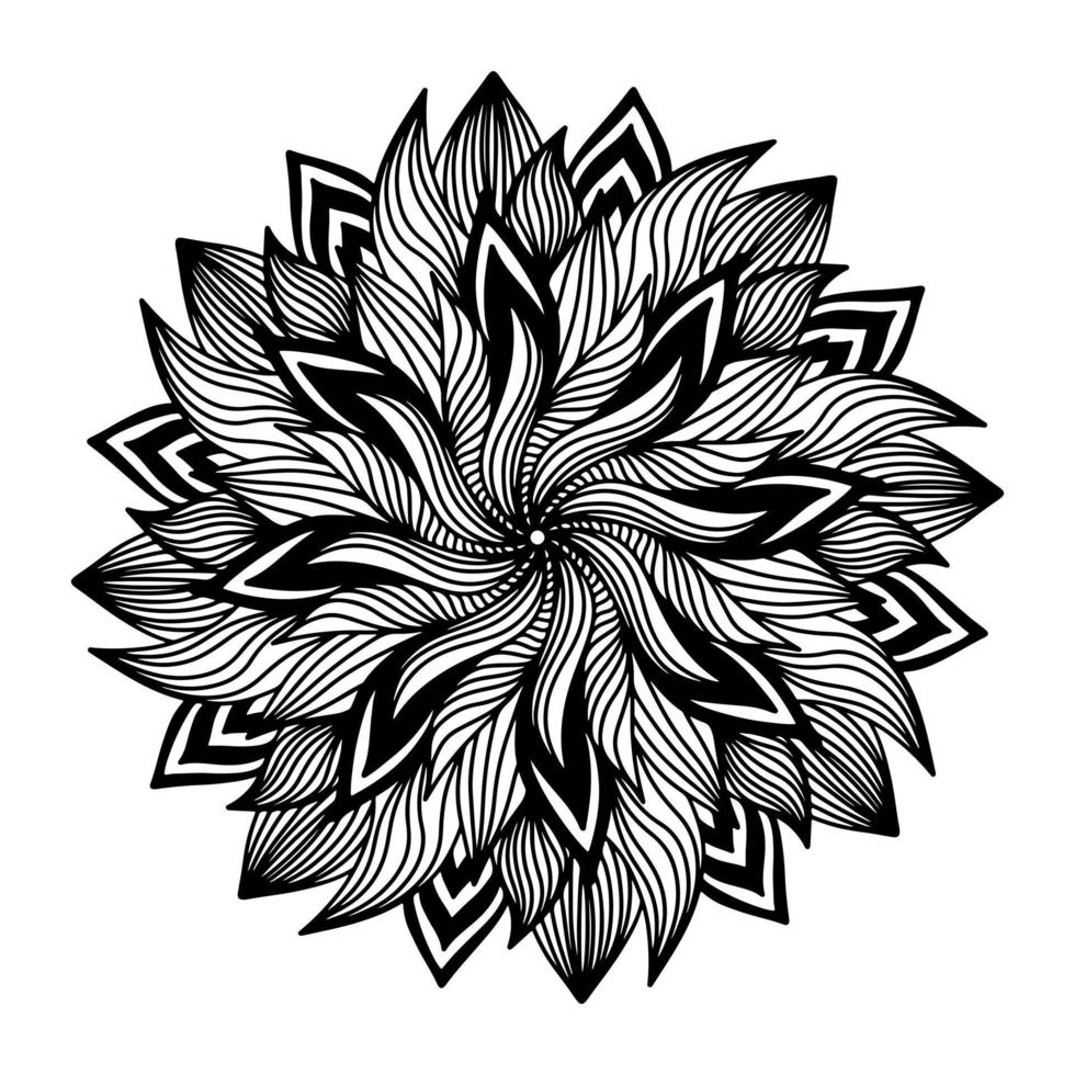 florale, handgezeichnete Aster-Mandala-Blumen im Doodle-Stil isoliert auf weißem Hintergrund. lustige und niedliche Färbung für saisonales Design, Textil, Dekoration, Kinderspielzimmer oder Grußkarte. Chrysantheme. vektor