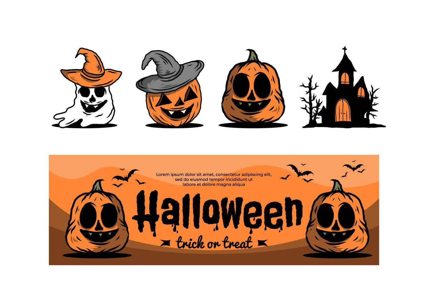 orange farbe von halloween-cliparts und bannerdesign vektor