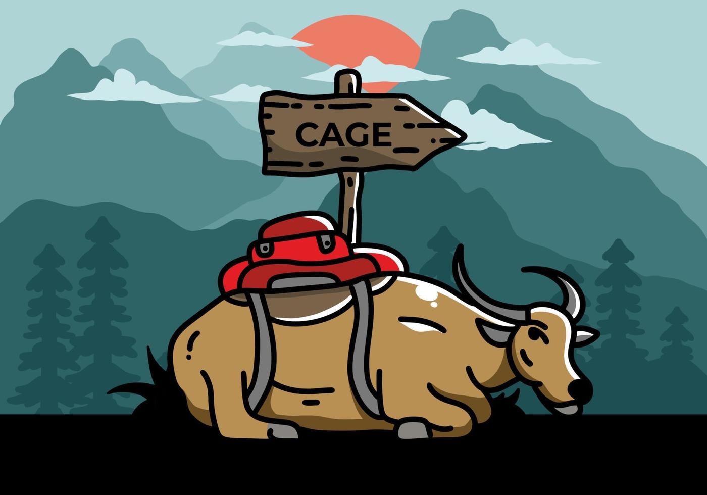 Sammanträde buffel djur- vektor illustration bricka design