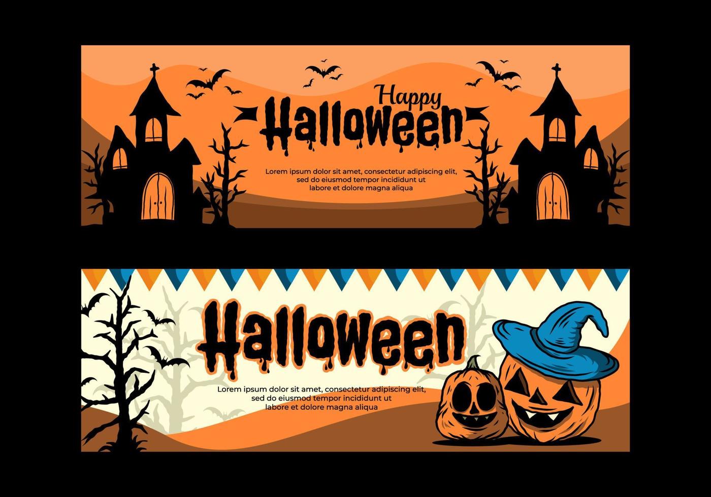 mörk orange Färg av två halloween händelse baner design vektor