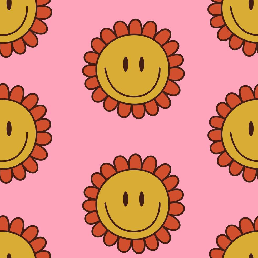 sömlös mönster med häftig daisy leende. 1970 stil. vektor illustration
