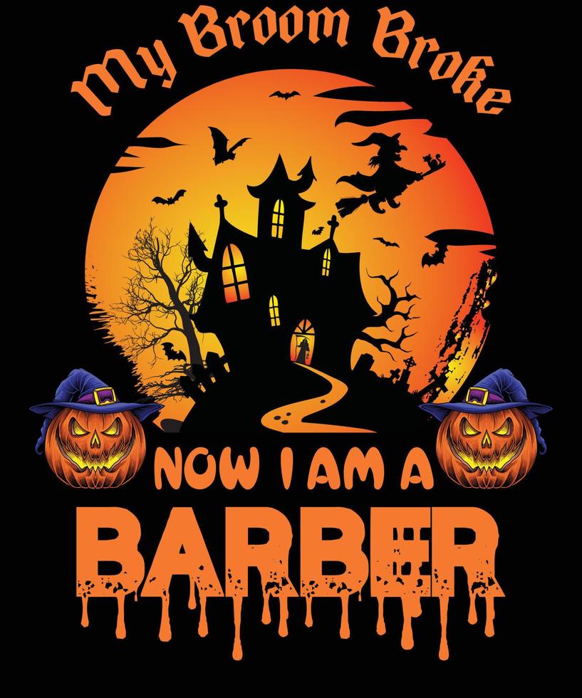 barberare t-shirt design för halloween vektor