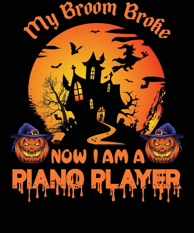 Klavierspieler-T-Shirt-Design für Halloween vektor