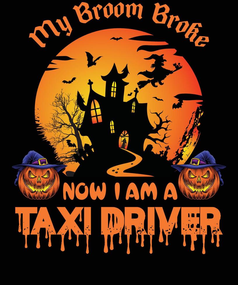 taxi förare t-shirt design för halloween vektor