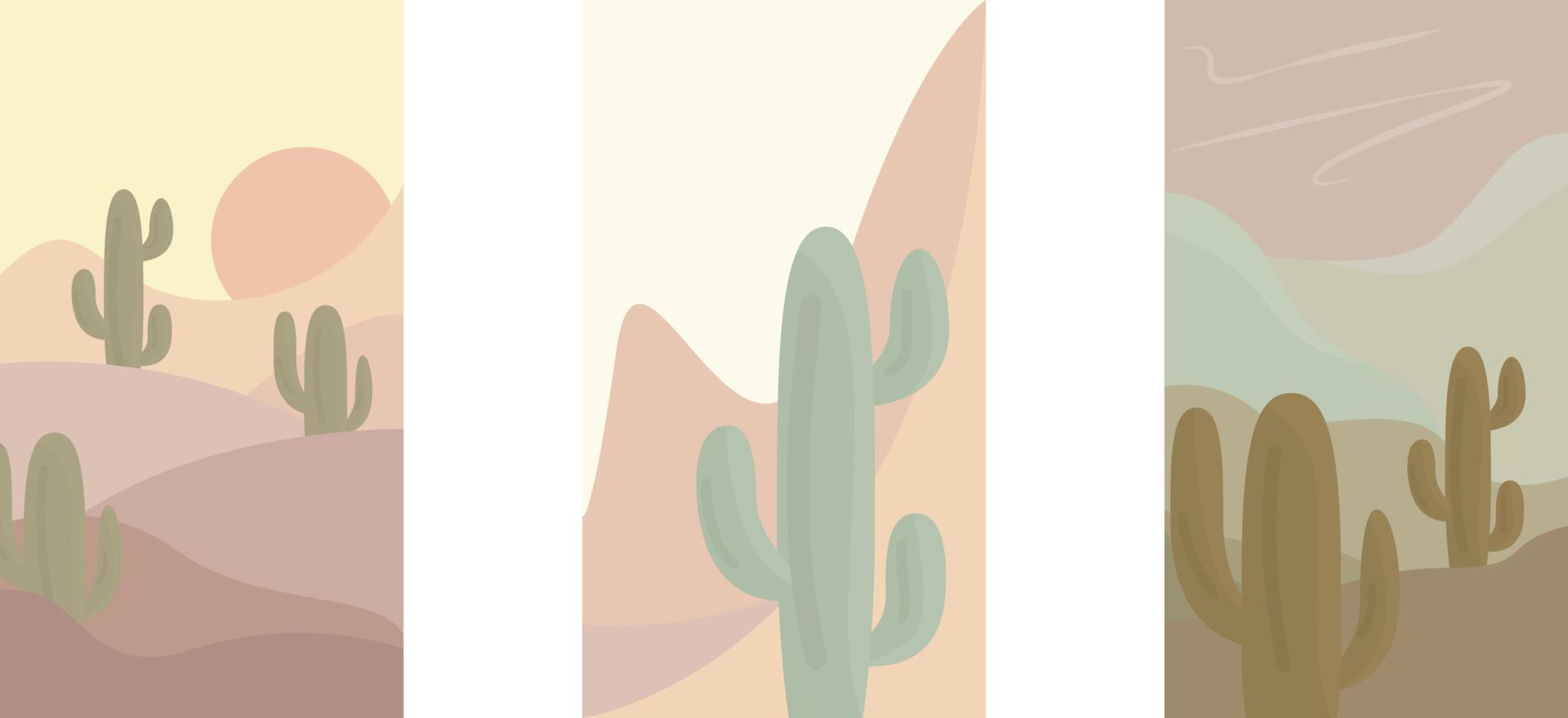 samling av posters med öken- se och kaktusar vektor