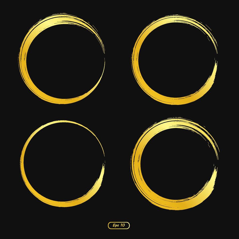 guld cirkel ram element, uppsättning av gyllene cirkel, borsta prydnad, för inbjudningar, Foto ramar, försäljning baner. vektor