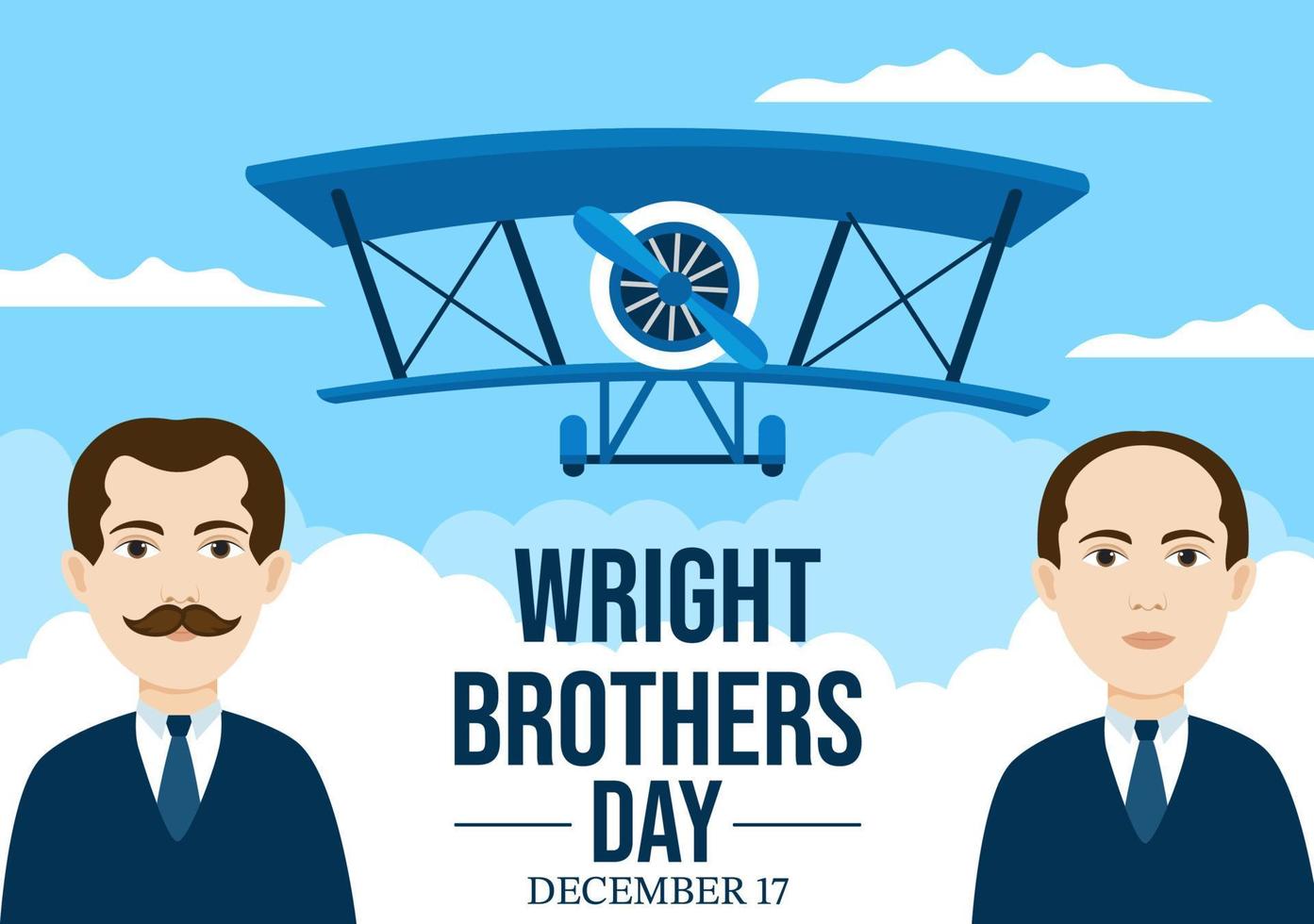 wright brothers day am 17. dezember vorlage handgezeichnete karikaturillustration des ersten erfolgreichen fluges in einem mechanisch angetriebenen flugzeug vektor