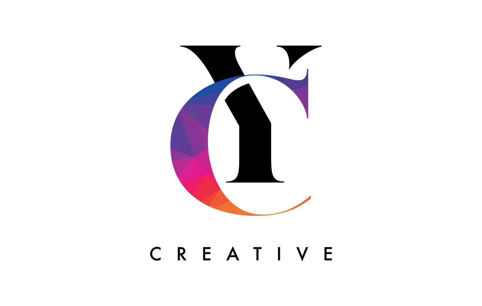 cy Briefdesign mit kreativem Schnitt und bunter Regenbogenstruktur vektor