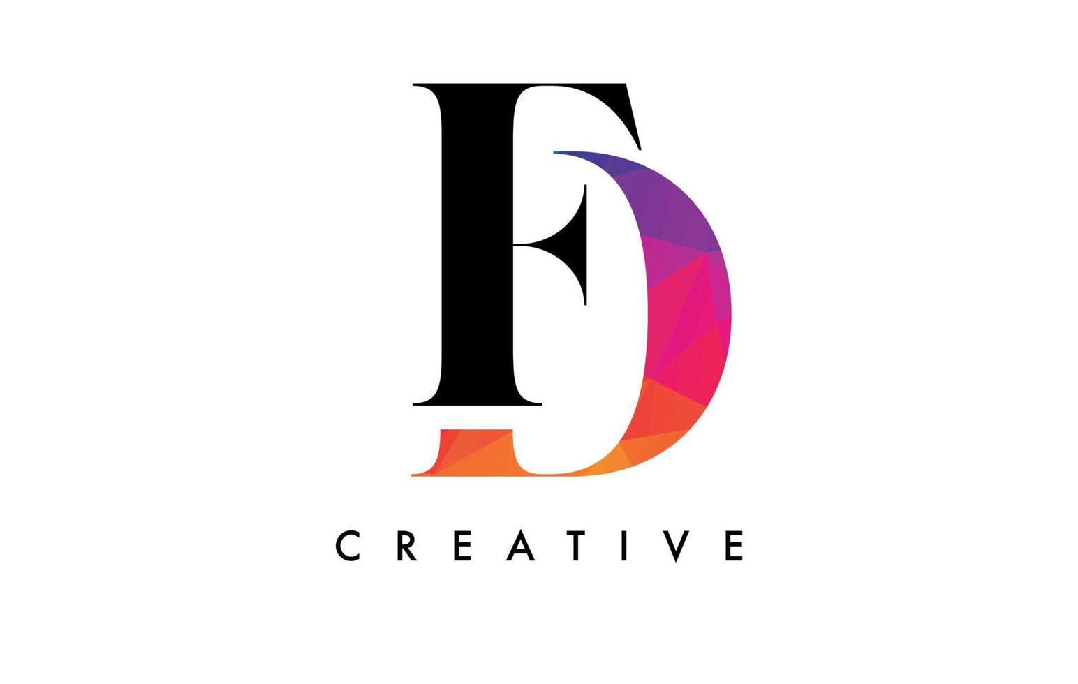 fd Briefdesign mit kreativem Schnitt und bunter Regenbogenstruktur vektor