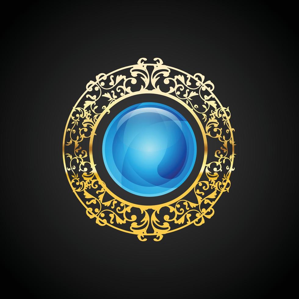 blauer Smaragd Luxusschmuck Emblem Vektordesign Blumenverzierung Vintage-Stil vektor