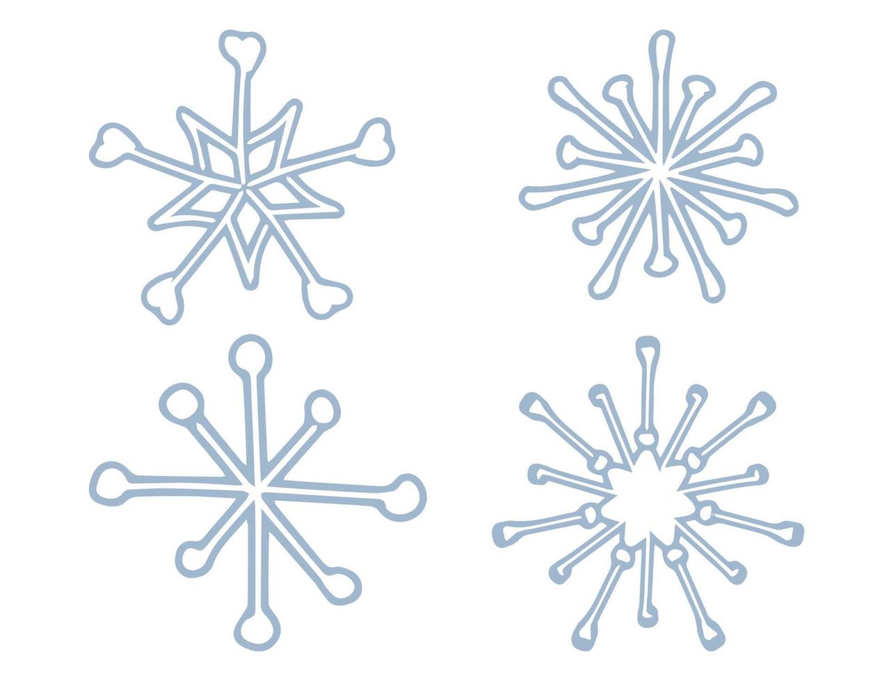 enkel fantasi blå snöflinga vektor illustration uppsättning