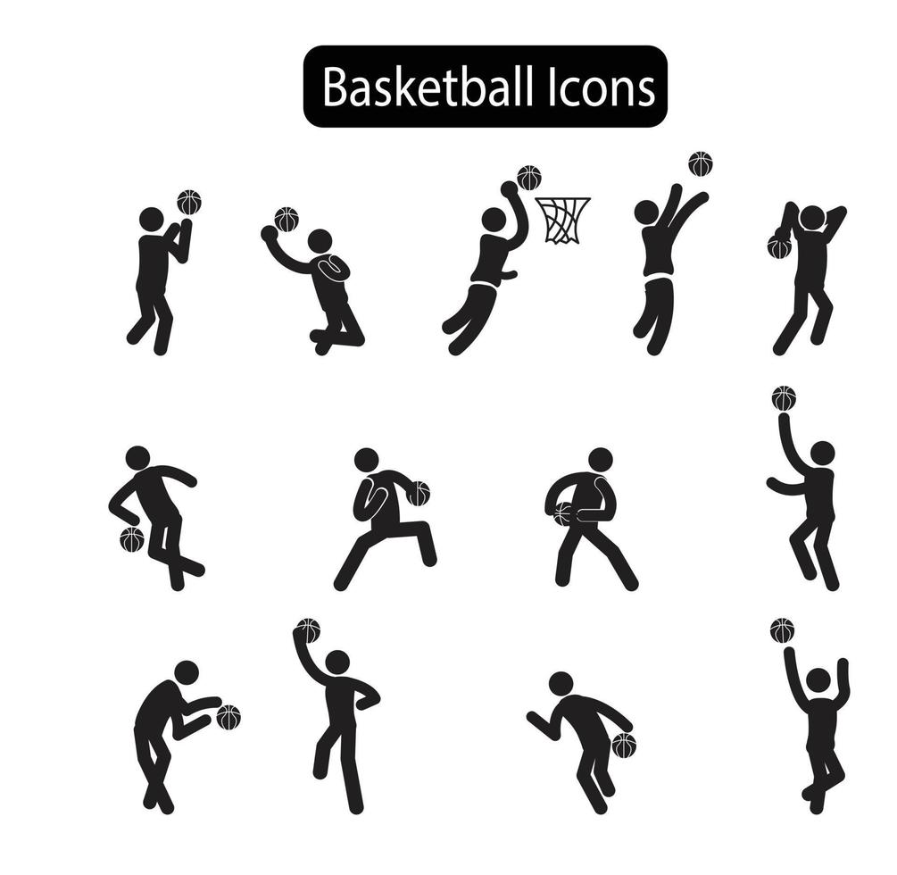 en uppsättning av basketboll spelare piktogram ikoner vektor illustration