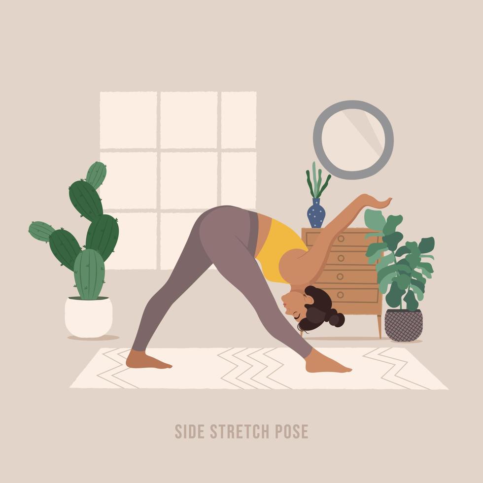 Seitendehnungs-Yoga-Pose. junge Frau, die Yoga-Pose praktiziert. vektor