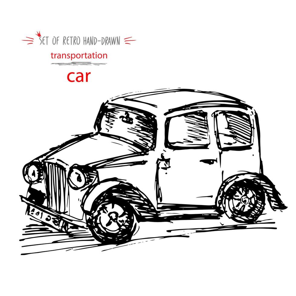 handgezeichneter Oldtimer-Transportwagen. schnelle Tintenskizze. Vektor schwarze Illustration isoliert auf weißem Hintergrund