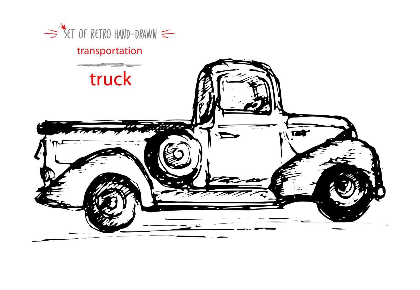 ritad för hand årgång transport lastbil. snabbt bläck skiss. vektor svart illustration