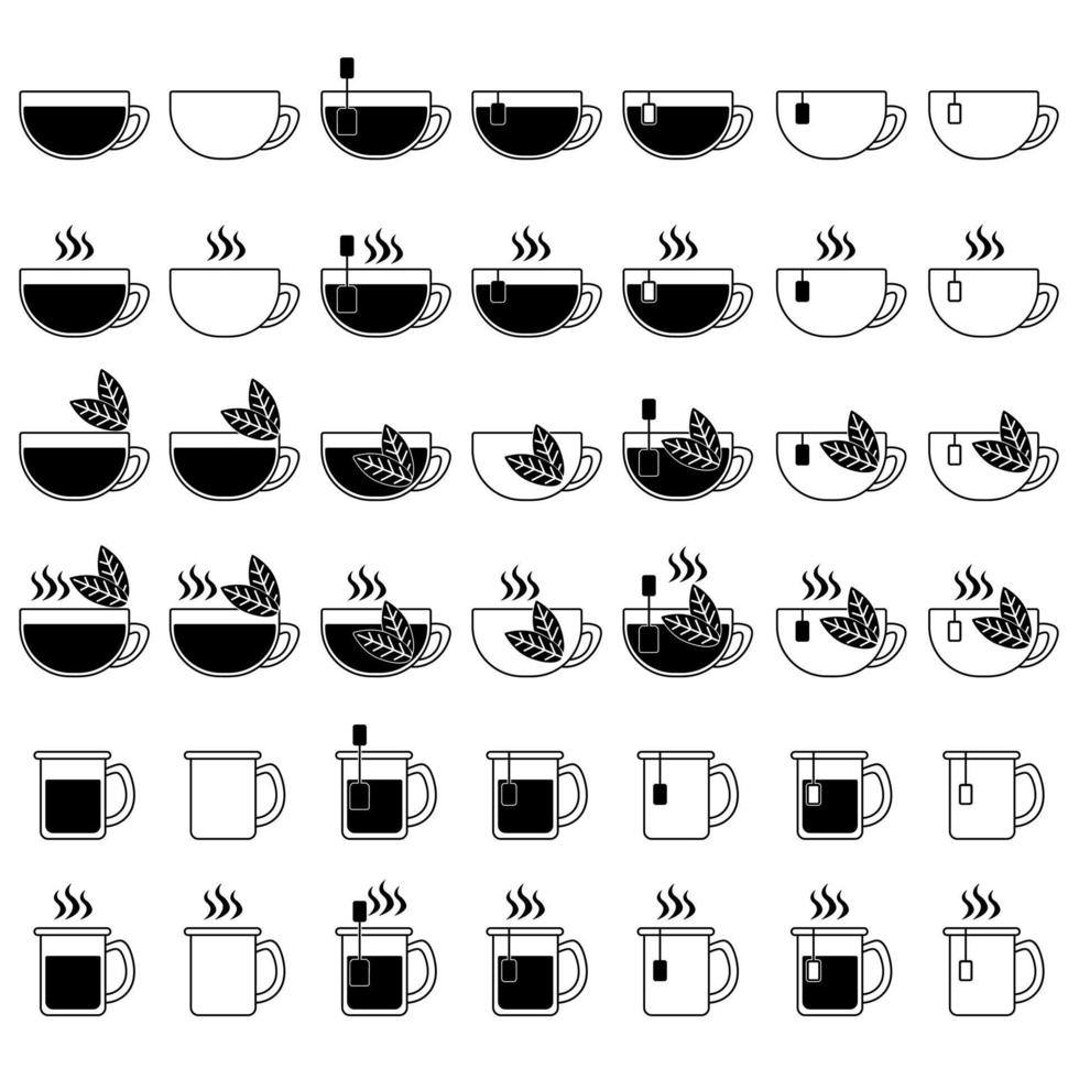 tee- oder kaffeetassensymbole gesetzt, heiße getränke silhouette verschiedene optionen einfache illustrationen vektor